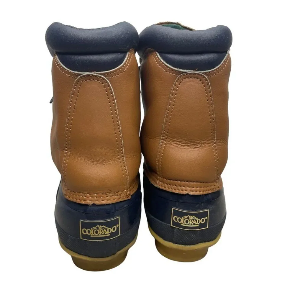 Colorado Youth Brown Leather Thermolite Blue Rubber Winter Duck Boot‎ Size 5 M